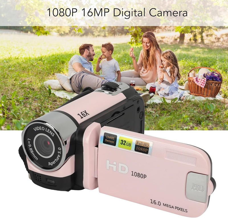 Bewinner D90 Digital Video Camera - 1080P 16MP Handheld Video Camcorder 16x Digital Zoom Video Camera with 2.7in TFT Rotatable Screen, HD Video Recorder Camera with Fill Light (Rose) - Image 4